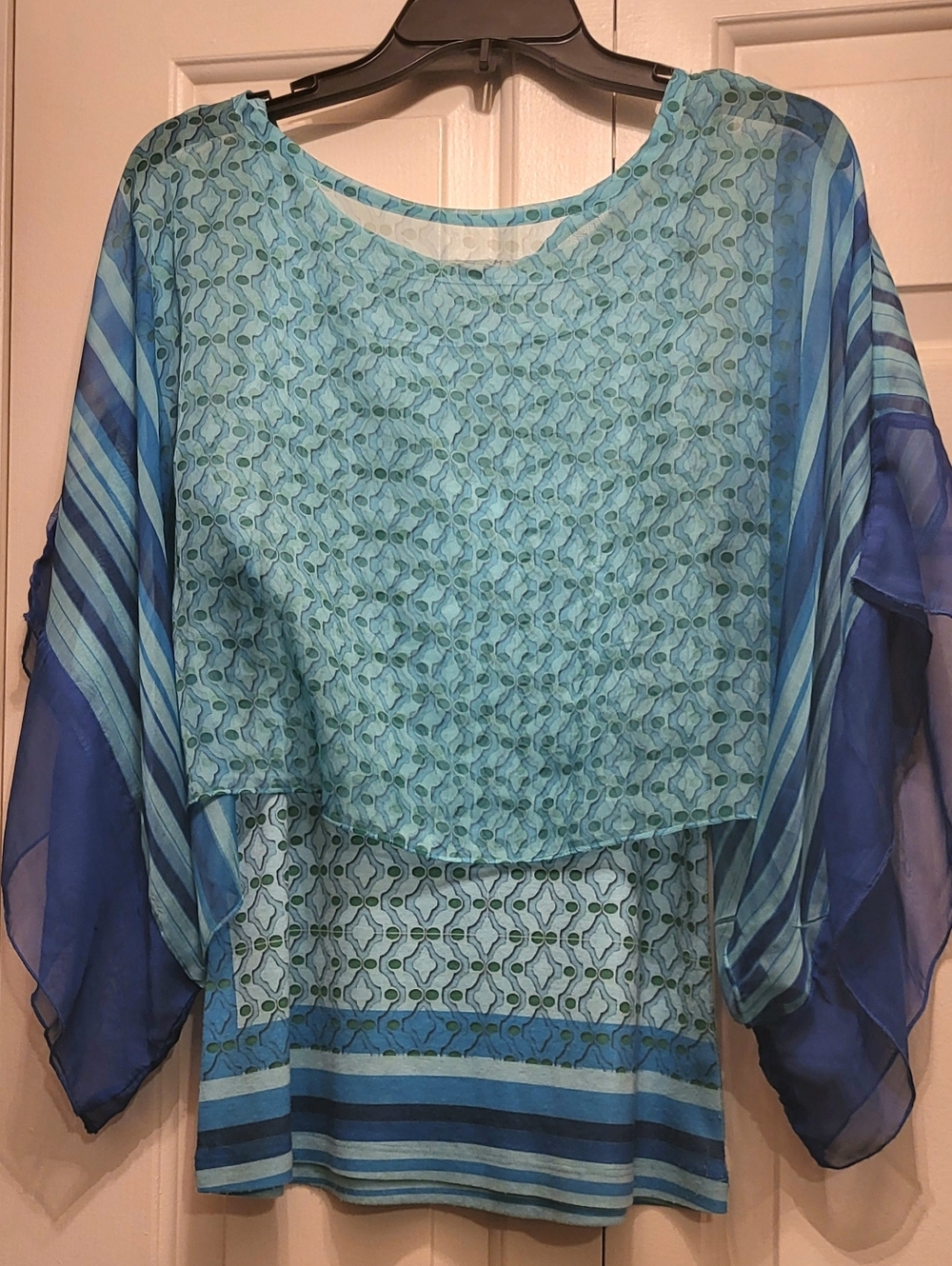 One World Peacock Blue/Green 2 Pc Top Poncho Overlay & Tank